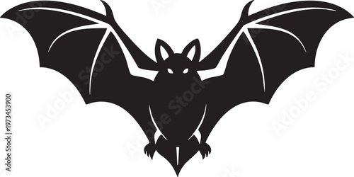A striking black silhouette of a bat in flight with fully extended wings capturing its dynamic and mysterious nature