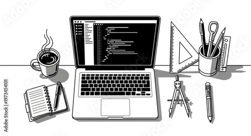 Laptop with code displayed on screen for programming work.