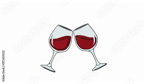 Hand-drawn Valentine’s Day wine toast vector with clinking glasses and hearts cute illustration