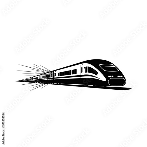 Sleek High-Speed Train Illustration in Black and White.