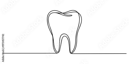 Dental tooth one line drawing minimalist editable vector icon, Continuous one line drawing of teeth icon vector. dental health and wellness symbol. vector illustration. Drawing Dental Cavity Decay Ora