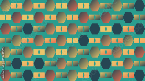 Geometric Harmony: A vibrant tessellation of multi-colored, hexagonal and rectangular shapes create an intriguing pattern for artistic expression and design. 
