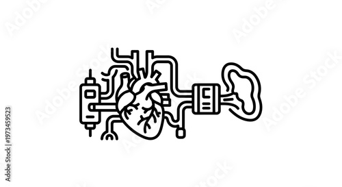 Abstract Heart Machine: Medical Technology, Circulatory System, and Innovation Concept