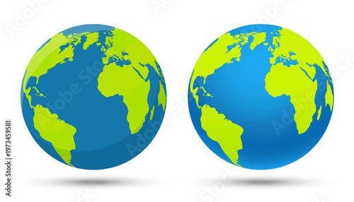 Globe of planet Earth. Flat, 3D icon Earth with continents.