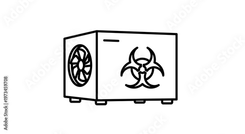 Biohazard symbol on cooling fan unit, hazardous waste disposal concept