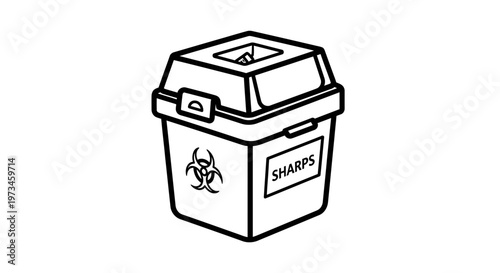 Biohazard Sharps Container for Medical Waste Disposal, Safety Icon