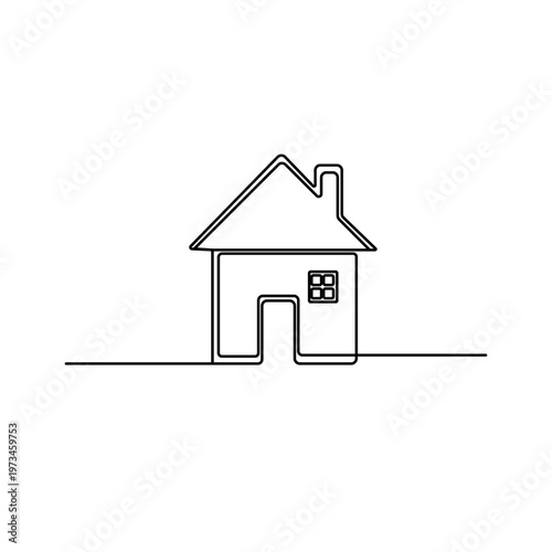 House continuous one line drawing on white background
