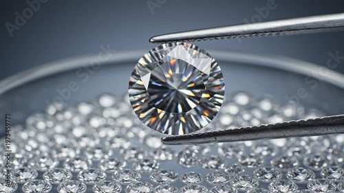 Wallpaper Mural Macro Shot of a Large Brilliant Cut Diamond Held by Tweezers Above a Pile of Smaller Diamonds gemstone Torontodigital.ca
