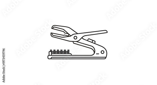 Black and White Illustration of a Stapler Tool on a White Background