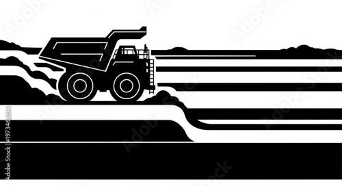 Large Mining Dump Truck Silhouette Profile View.