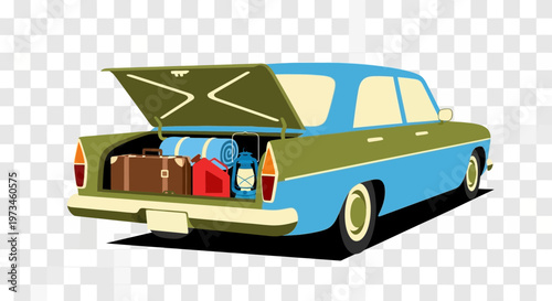 Car trunk packed with luggage ready for a trip.