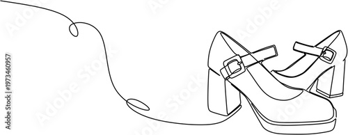 Continuous line drawing of stylish women high heels, minimalist fashion shoes vector illustration.