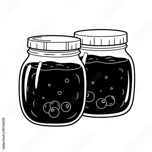 Line art two blueberry jam on white background 