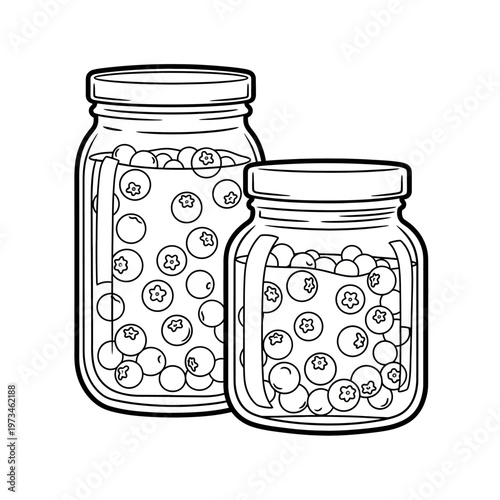 Line art two blueberry jam on white 