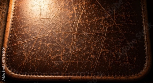 Old vintage leather texture background featuring worn aged brown surface with cracks scratches distressed details realistic imperfections warm lighting antique style highly detailed photorealistic des