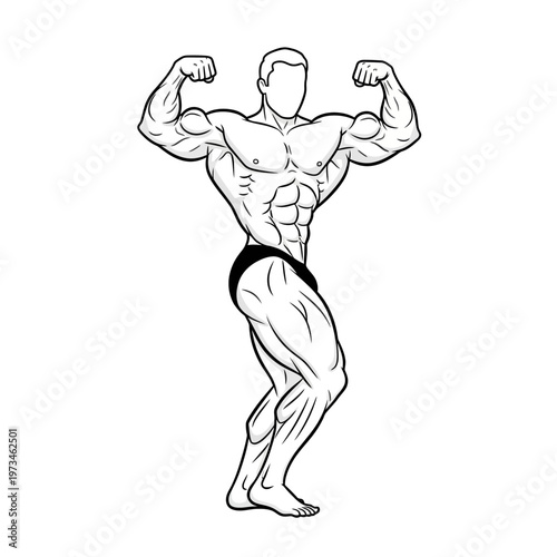 Black and white bodybuilder on white 