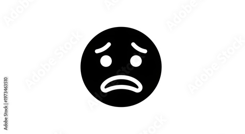 Sad Face Icon Black and White Simple Emoji.