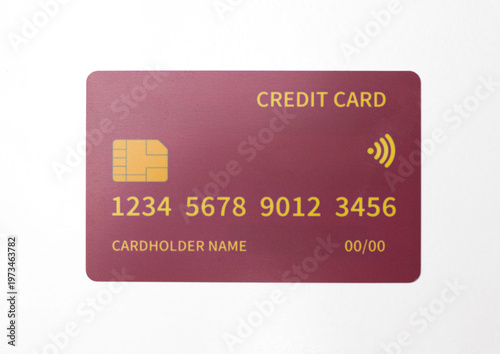 Red credit card template on white background, close-up, bank, payment