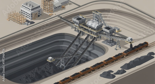 Massive dragline excavator at openpit coal mine.