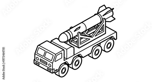Mobile Missile Launcher Truck Side View Illustration.