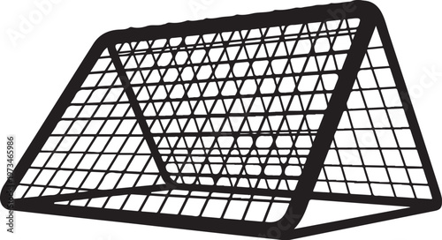 Black soccer goal net, football target, sports equipment, athletic gear
