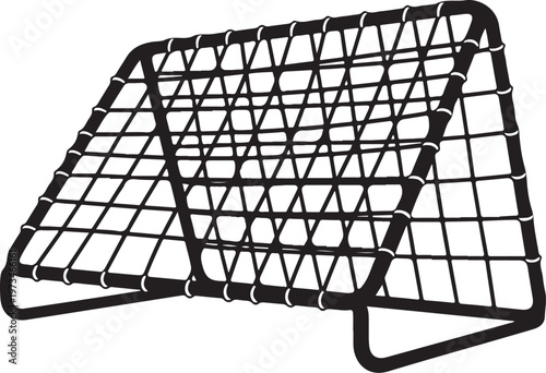 Black wire mesh grids, metal netting panels, industrial fencing elements, geometric patterns