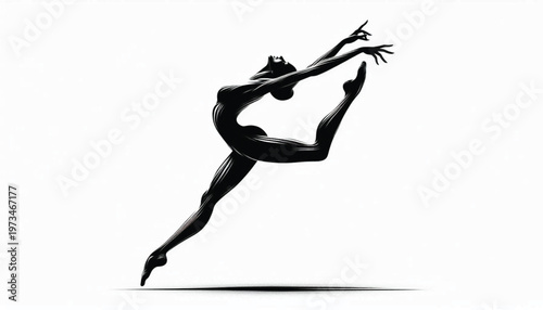 Dancer Leaping High in Air with Arms Extended Isolated on White