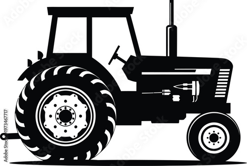Vintage tractor silhouette a black and white farm machine illustration