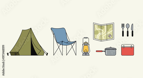 Camping and outdoor adventure gear collection.