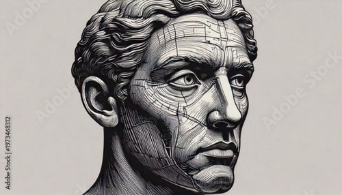 Ancient Roman bust sculpture of a stern man.
