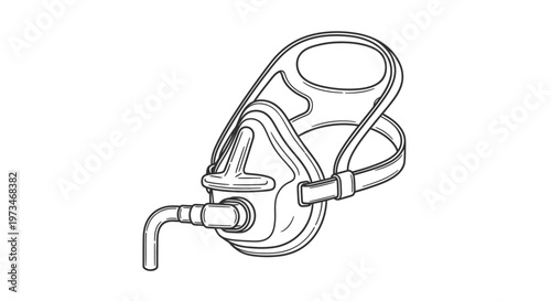 Breathing mask with tube, medical equipment, respiratory therapy, healthcare illustration
