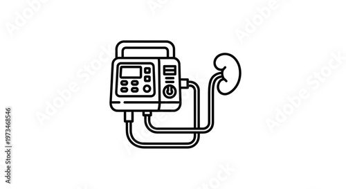 Dialysis Machine Icon with Kidney - Medical Equipment Line Art
