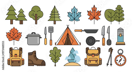 Collection of camping and outdoor adventure essentials for nature lovers.
