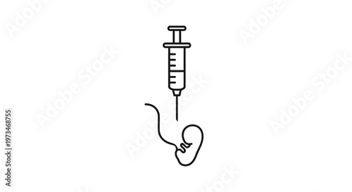 Embryo and Syringe Icon: Medical Research, IVF, Genetic Engineering, and Healthcare Concept