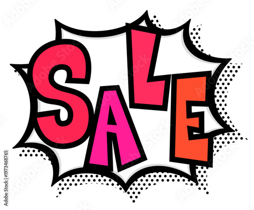 赤いSALE文字入りの黒太線のポップなトゲトゲ吹き出し。激安セール告知用。