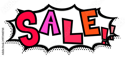 赤いSALE!!文字入りの黒太線のポップなトゲトゲ吹き出し。横長の激安セール告知用。