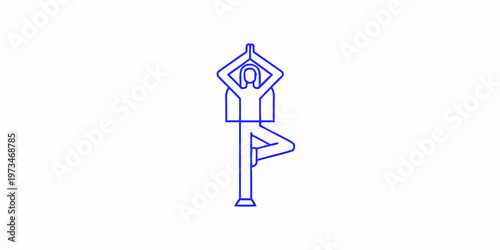 Line art illustration of a person in a tree pose yoga position