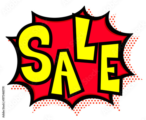 レッドSALE文字入りの黒太線の赤いトゲトゲ吹き出し。激安セール告知用。