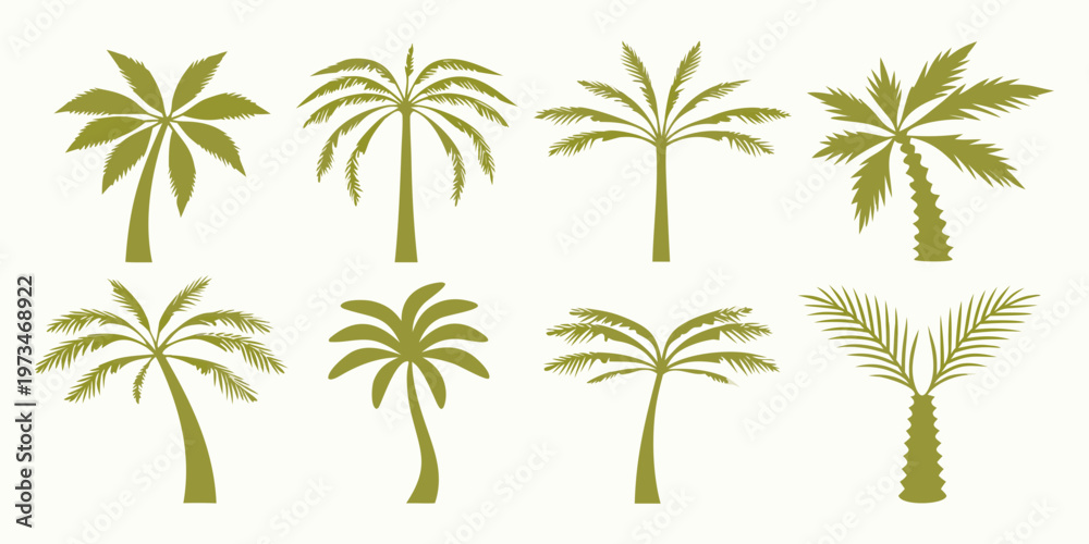 Obraz premium Collection of stylized green palm trees against a plain background