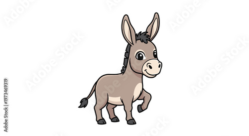 Cute cartoon donkey with big ears and a cheerful expression, depicted walking with a friendly gait, perfect for children's designs.