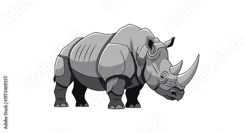 Massive rhinoceros, a magnificent and endangered mammal, depicted with its imposing horn and thick, armored skin, a symbol of raw power.
