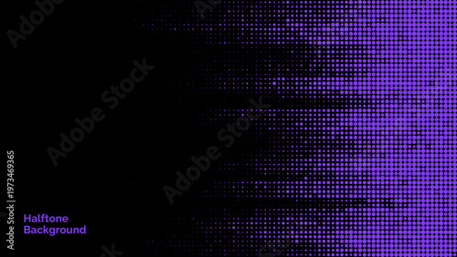 Abstract Purple Halftone Pattern on Black Background with Horizontal Glitch Effect Vector.