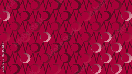 Moon Phase Ornamentation: A striking, repeated pattern features stylized crescent moons and sharp, zig-zag lines, creating a visually compelling backdrop in deep reds.