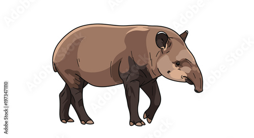 Unique South American tapir, a large herbivorous mammal, showcasing its distinctive short trunk and robust body, a forest dweller.