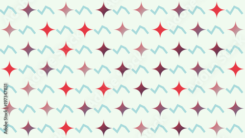 Geometric Rhythms: A vibrant pattern of stars and wavy lines intertwines on a soft, muted backdrop, creating a visually stimulating interplay of shapes and colors.