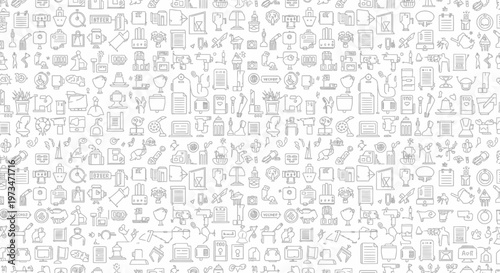Fotografía Seamless pattern of various line art icons representing a wide range of concepts and objects