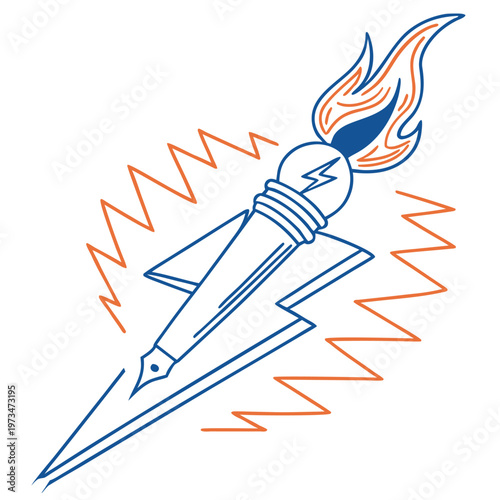 Pen nib torch with lightning bolt