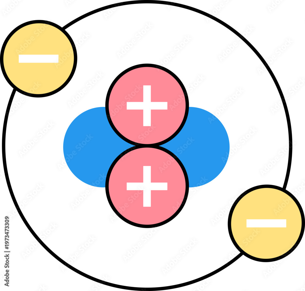 Obraz premium Helium atom structure model icon with two electrons for chemistry and physics concept