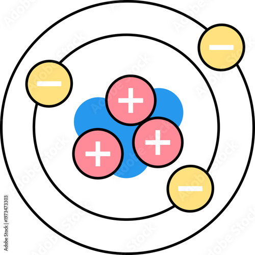 Lithium atom structure model icon with three electrons for chemistry and energy concept