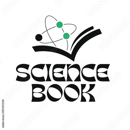 Open book with atom symbol graphic for science education with scientific princip